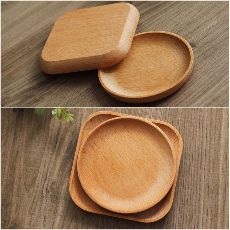 Đĩa Gỗ Tròn Đựng Thức Ăn Tráng Miệng Kiểu Retro