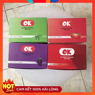 Bao Cao Su OK Cao Cấp Hàng Việt Nam, Mùi Hương Ngọt Ngào Dâu Tây, Bạc Hà, Nho Và Không Mùi (Hộp 144 Bao)