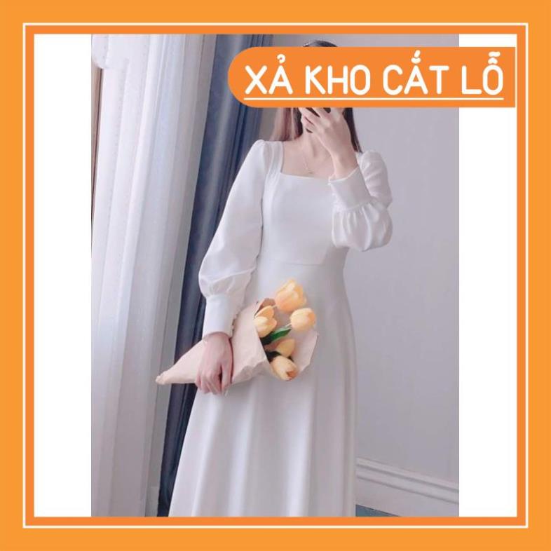 [Quần Áo Hot] Đầm dự tiệc trắng xòe cổ u vintage