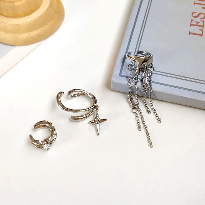 Bộ Khuyên Tai Kẹp Vành Tai Không Xỏ Lỗ Hình Ngôi Sao Ngọt Ngào Cá Tính Phong Cách hip hop