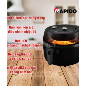 Nồi Chiên Không Dầu Rapido RAF-6.5M2 6.5L, Kích Thước 380x380x330mm, Trắng
