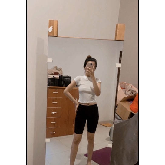 Quần legging nữ nâng mông lưng cạp cao vải thun dày dặn đùi ngố lửng ôm body