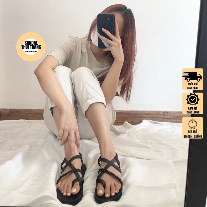 Giày sandal nữ xỏ ngón quai chéo đế bệt, đi học đi chơi A101 bính full size 30-42 nữ SANDALTHOITRANG