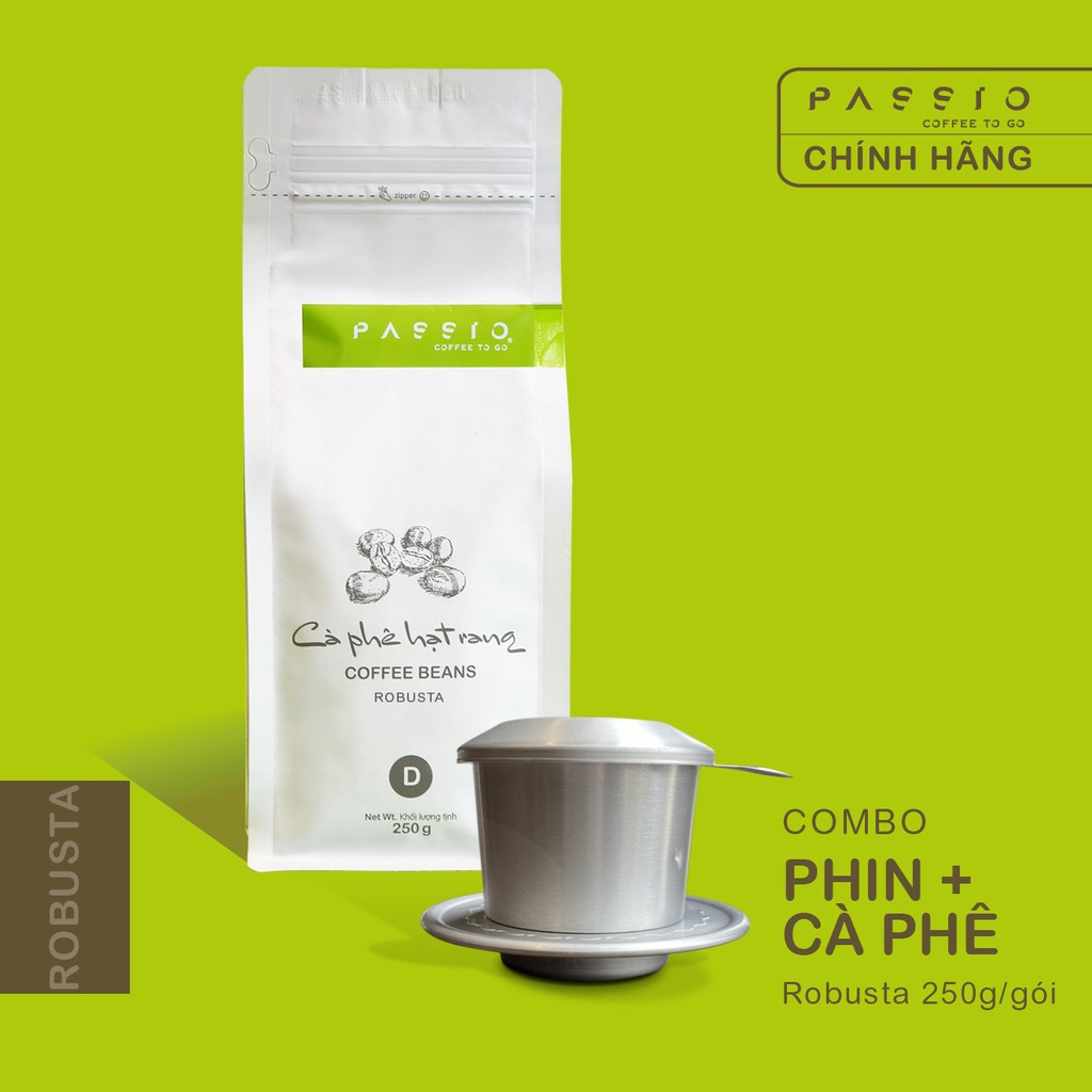 COMBO cà phê Robusta nguyên chất 100% rang mộc (250g) + Phin nhôm cao cấp - Passio Coffee