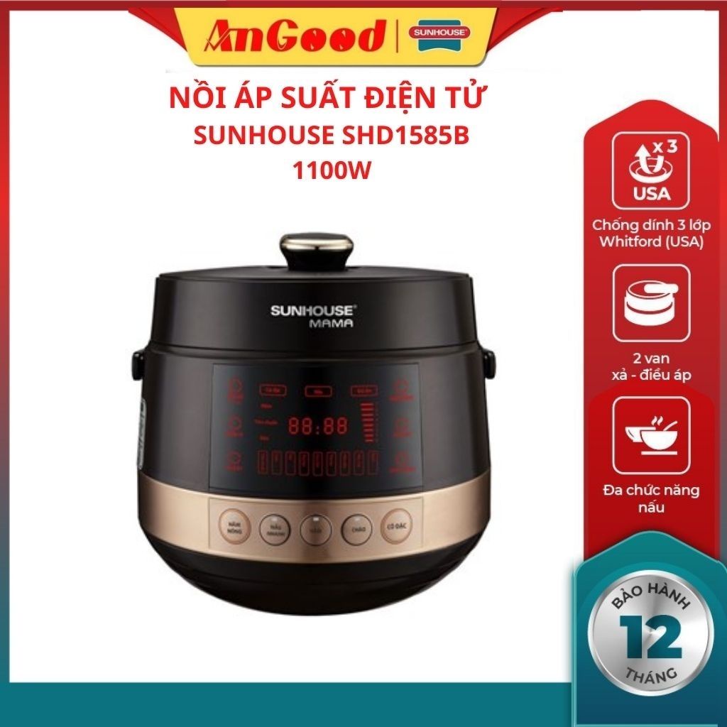 Nồi áp suất điện Sunhouse Mama SHD1586B, 2 lồng nồi dung tích 5L hầm nhừ thức ăn nhanh chóng