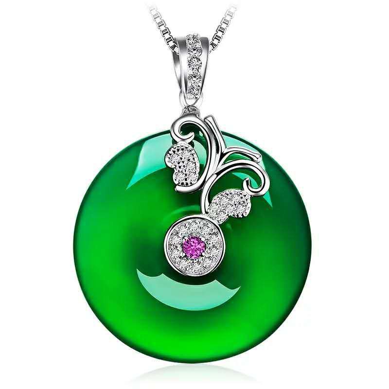 Vòng cổ Bạc 925 Mặt Hình Bướm Đính Đá Ngọc Bích Thời Trang Dành Cho Nữ