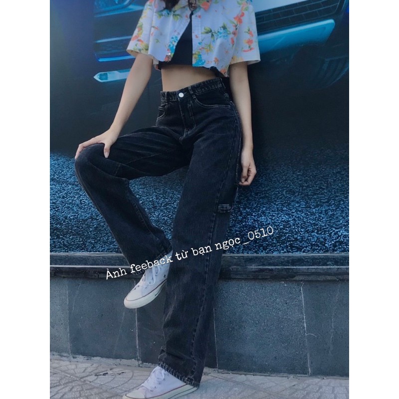 Quần jean nữ ống rộng lưng cao lưng cao dáng suông chất đẹp màu xám khói quần bò nữ cao cấp - GD05 | BigBuy360 - bigbuy360.vn