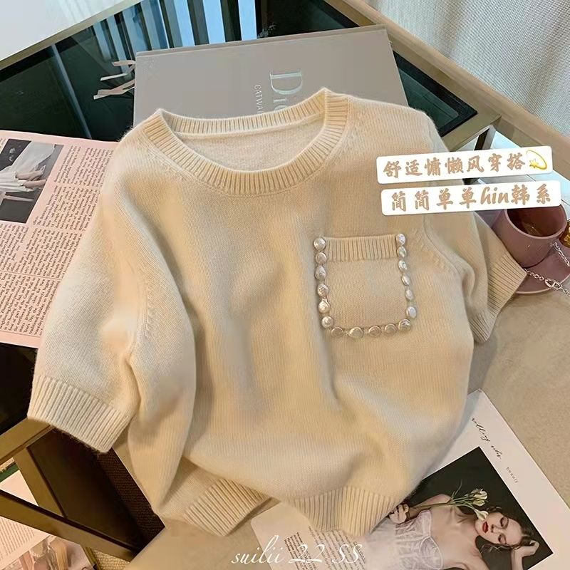 Áo Sweater Dệt Kim Tay Ngắn Thời Trang Mùa Hè Dành Cho Nữ