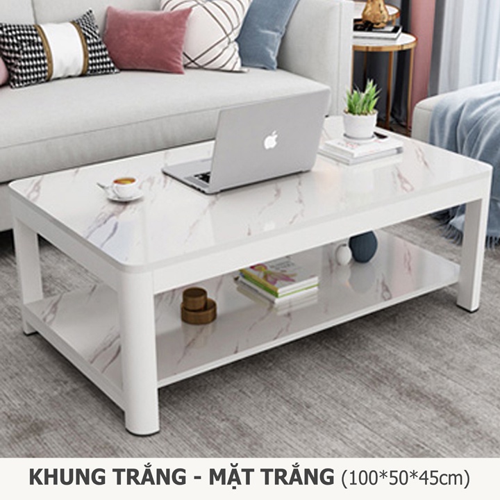 Bàn trà sofa phòng khách cao cấp 2 tầng mặt gỗ họa tiết vân đá maple đẹp sang trọng cho,bàn sofa phòng khách KT 100x50cm