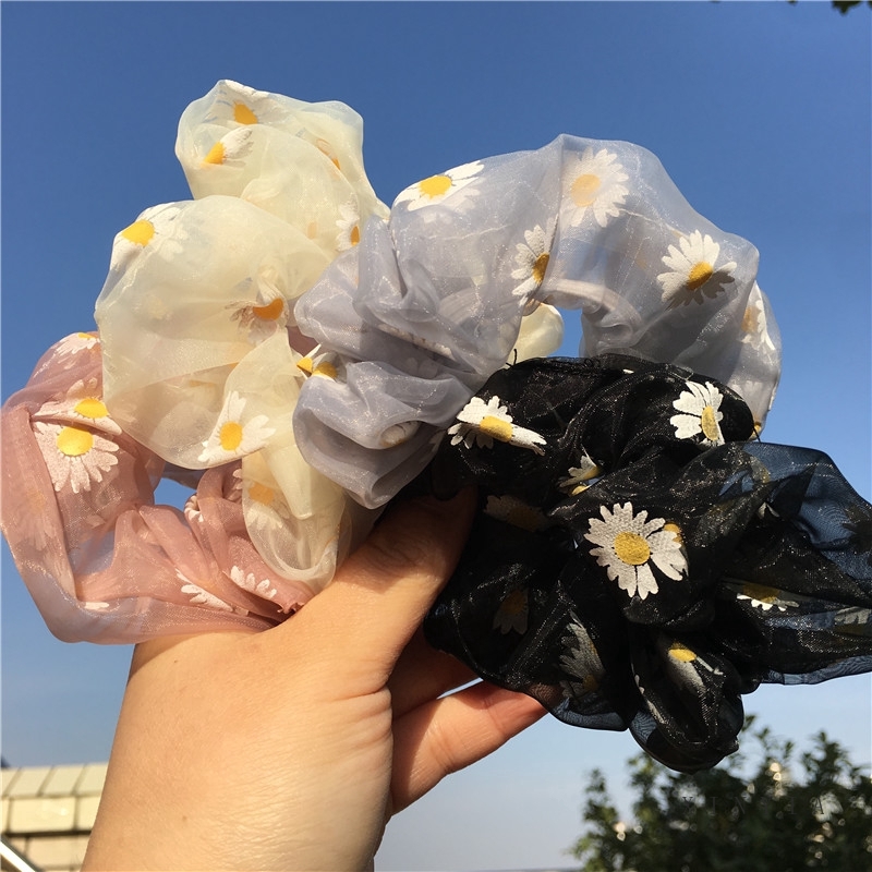 🌺Dây Cột Tóc Lưới Họa Tiết Hoa Cúc Nhỏ Phong Cách Hàn Quốc Ngọt Ngào Dành Cho Nữ