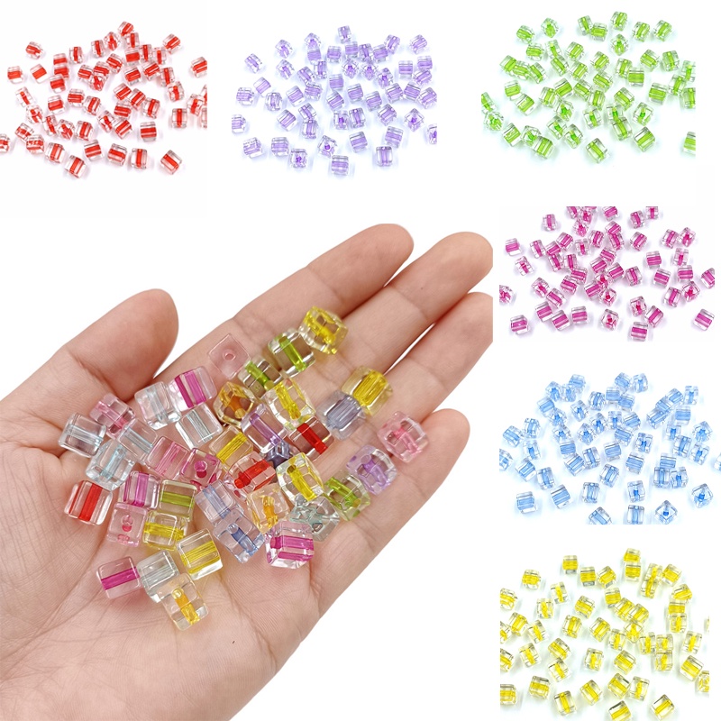 Bộ 20 Hạt Vuông 8mm Bằng Acrylic Trong Suốt Dùng Làm Trang Sức Thủ Công