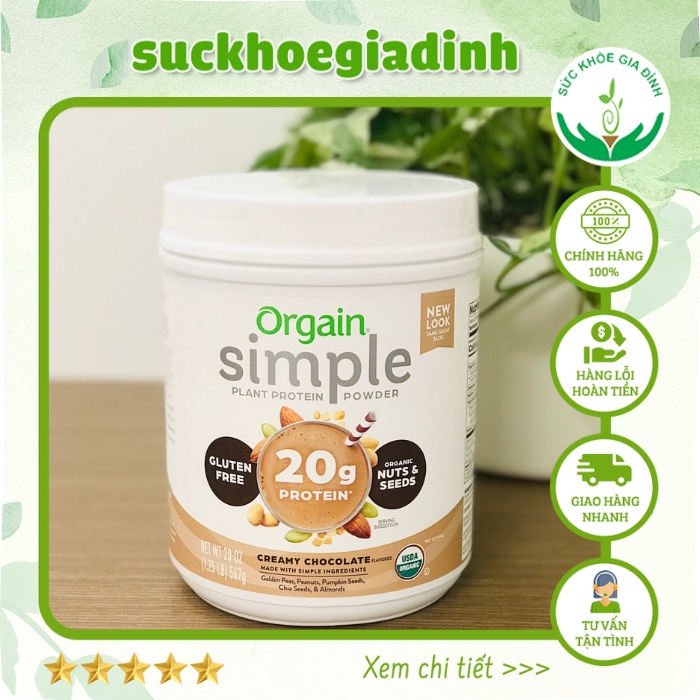 Đạm thực vật hữu cơ Simple hương Socola 567g