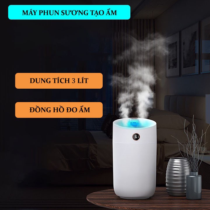 Máy phun sương tạo ẩm Nano, Máy Xông Tinh Dầu 2IN1 - Đèn xông tinh dầu, Bình Phun sương Dung Tích 3L - Tei Store B3