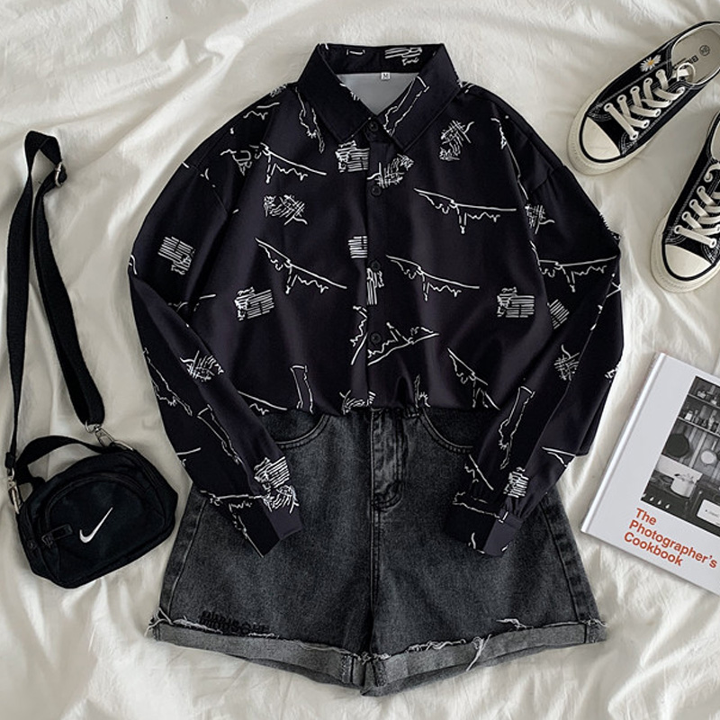 NRVP Áo Sơ Mi Dáng Rộng Tay Dài In Họa Tiết Phong Cách Hàn Quốc 2020 Sành Điệu Xinh Xắn Cho Nữ