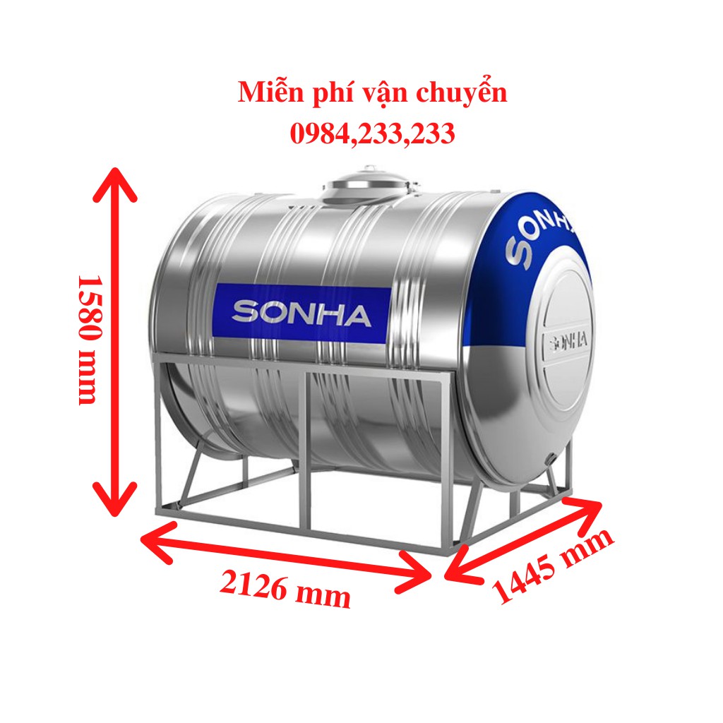 Bồn nước inox sơn hà ngang 3000 lít đk 1380