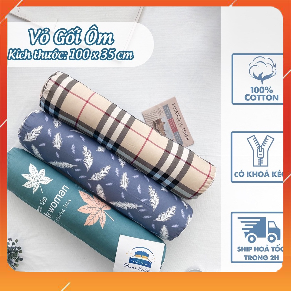 Gối ôm cotton 100% dài người lớn, Áo gối ôm có khóa kéo hình thú cao cấp ( vỏ+ruột)