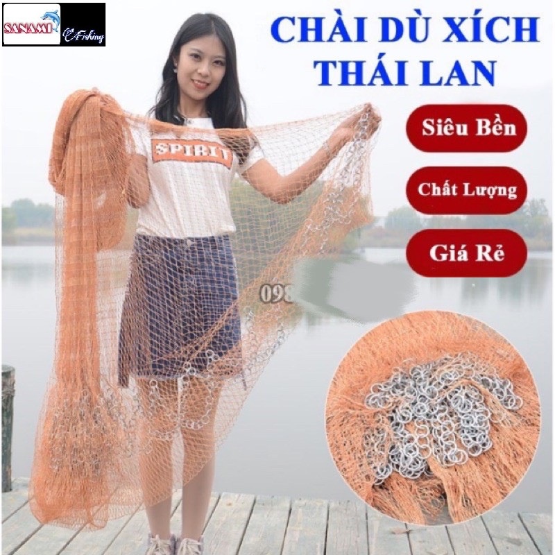 [Tặng 1 hạt chụp mà ní cao cấp] Chài Bắt Cá Cao Cấp Thái Lan Mắt Thưa Chân Xích LU02 Chuyên Đánh Bắt Thủy Sản, Mắt Lưới