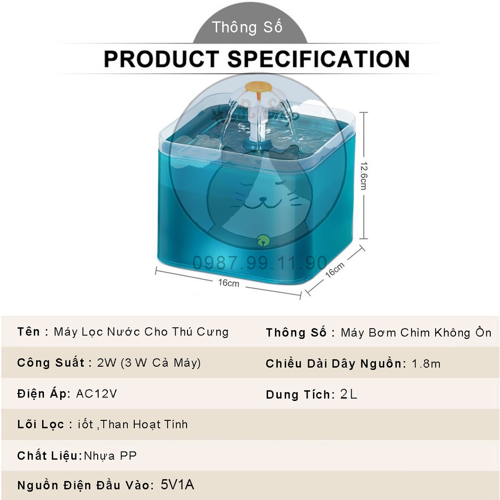 [CÓ LED]Máy Uống Nước Tự Động Cho Chó Mèo Kèm Lõi Lọc Than Hoạt Tính Máy Lọc Nước Tự  Động Dành Cho Thú Cưng