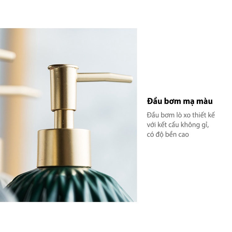 Chai Sứ Dầu Gội 400ml, Bình Đựng Xà Phòng Vân Cẩm Thạch Decor Nhà Tắm Siêu Sang