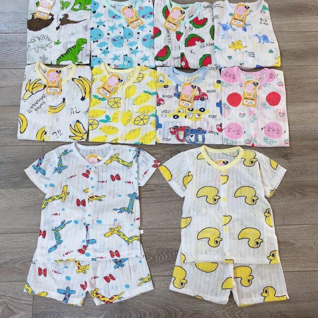 Bộ cotton giấy cộc tay mở khuy cao cấp