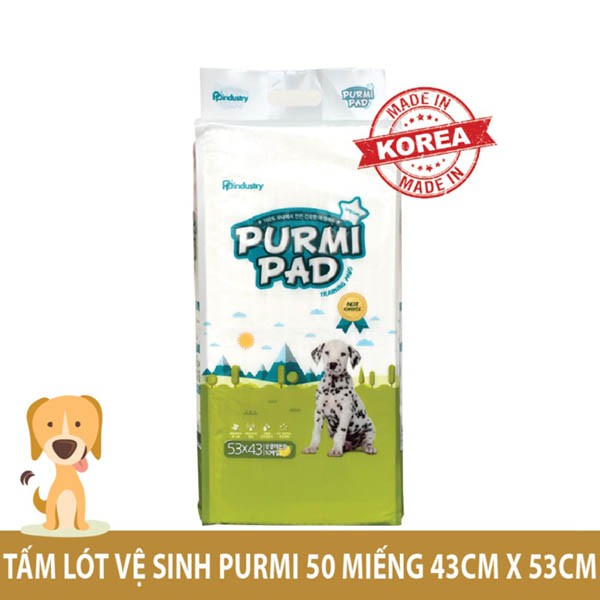 Tấm lót vệ sinh Purmi Pad (43x53cm - 50 miếng) (NK Hàn Quốc) (Thảm lót vệ sinh, bỉm, tấm lót chuồng)