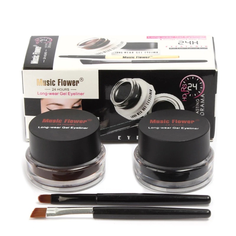 Set Gel Kẻ Mắt 2 Trong 1 Nhanh Khô Mịn Màng Chống Thấm Nước Lâu Trôi Kèm Cọ Music Flower