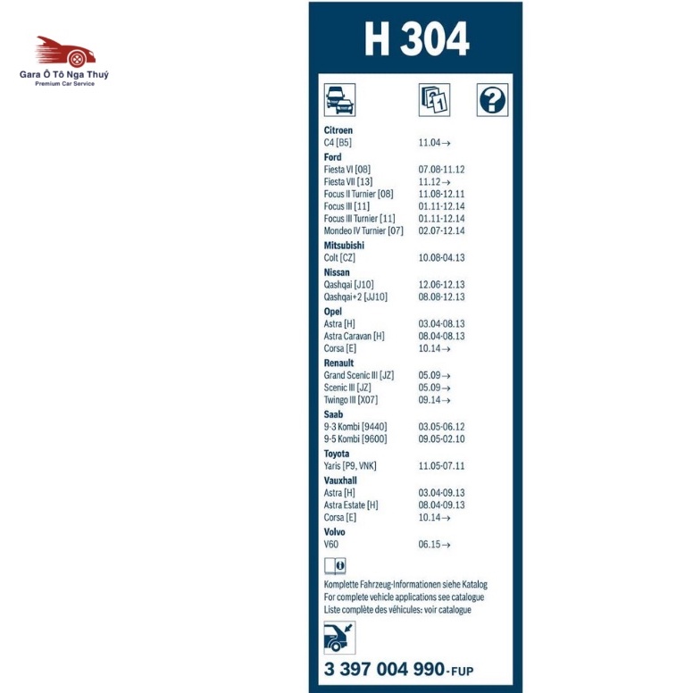 THANH GẠT MƯA SAU BOSCH DÙNG CHO Ford Focus, Fiesta; Nissan Qashqai, Toyota Yaris