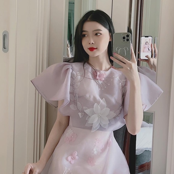 Áo Dài Cách Tân Thiết Kế Đính Hoa Tay Cánh Tiên 4 Tà , A12