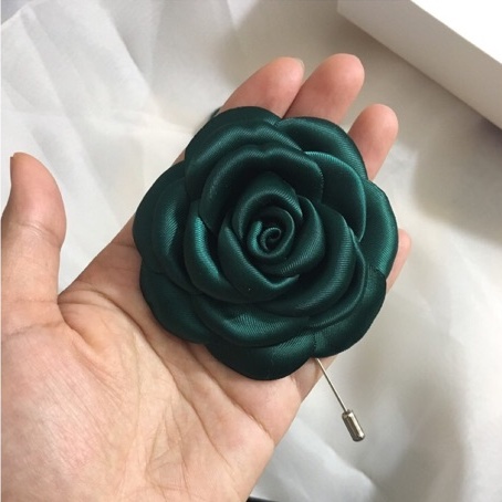 Hoa cài áo Thủ công cao cấp NhanDo Handmade Hoa hồng Channel Lụa - Màu xanh bộ đội đk khoảng 8.5cm