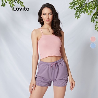 113XJ Lovito áo tank top trơn hở lưng L09183 (xanh lam / hồng nhạt)