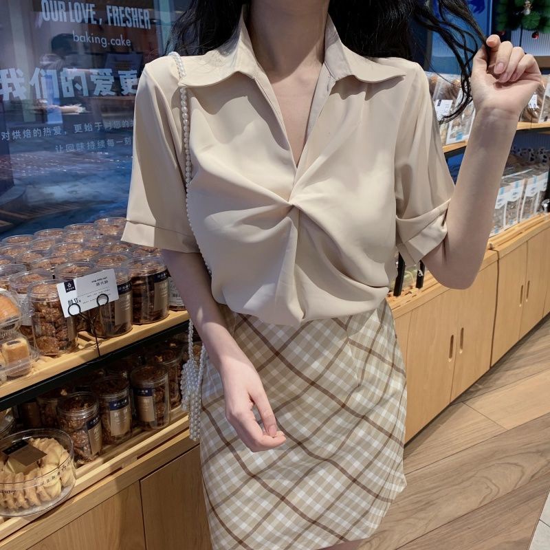 Áo Sơ Mi Trắng Tay Ngắn Cổ Chữ V Dáng Rộng Phong Cách Hàn Quốc Thời Trang Mùa Hè 2022