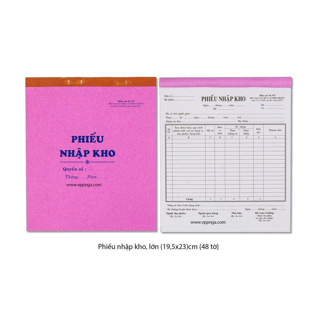 Phiếu nhập kho, xuất kho lớn (48 tờ/ cuốn - bán 10 cuốn)