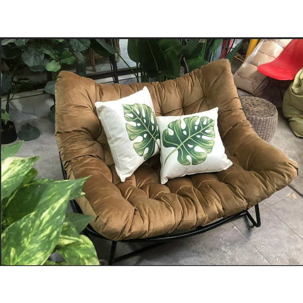Ghế lười bập bênh nệm vuông thư giãn, đọc sách Papasan khung sắt mây nhựa