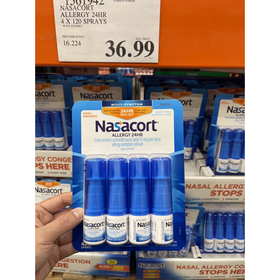 Xịt mũi giảm viêm xoang, dị ứng Nasacort Allergy 24hr Non-Drip Nasal Spray 16,9ml x4 chai
