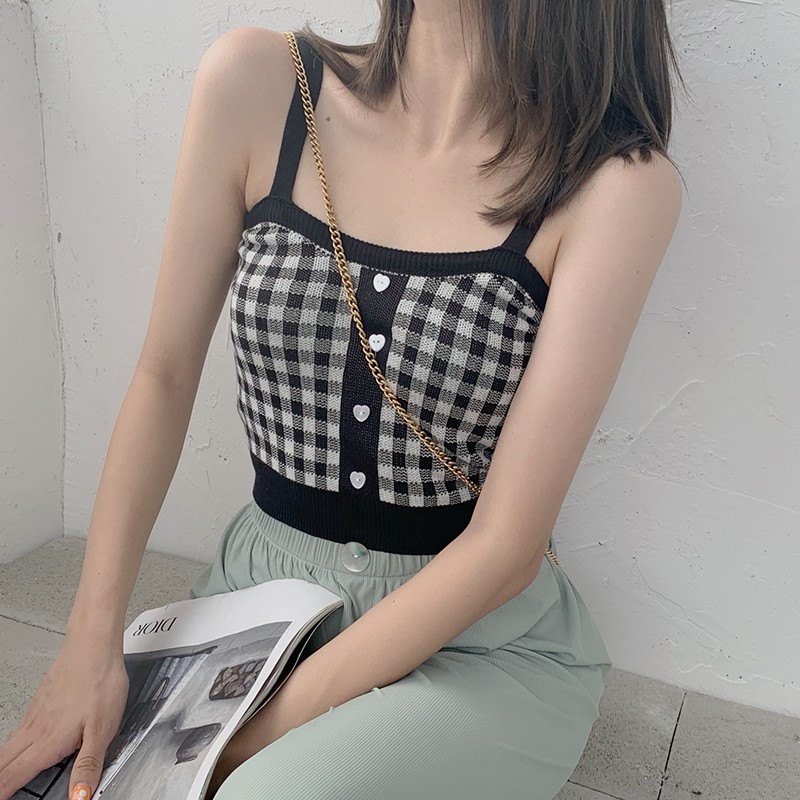 Áo Croptop Dệt Kim Hoạ Tiết Kẻ Sọc Phong Cách Retro