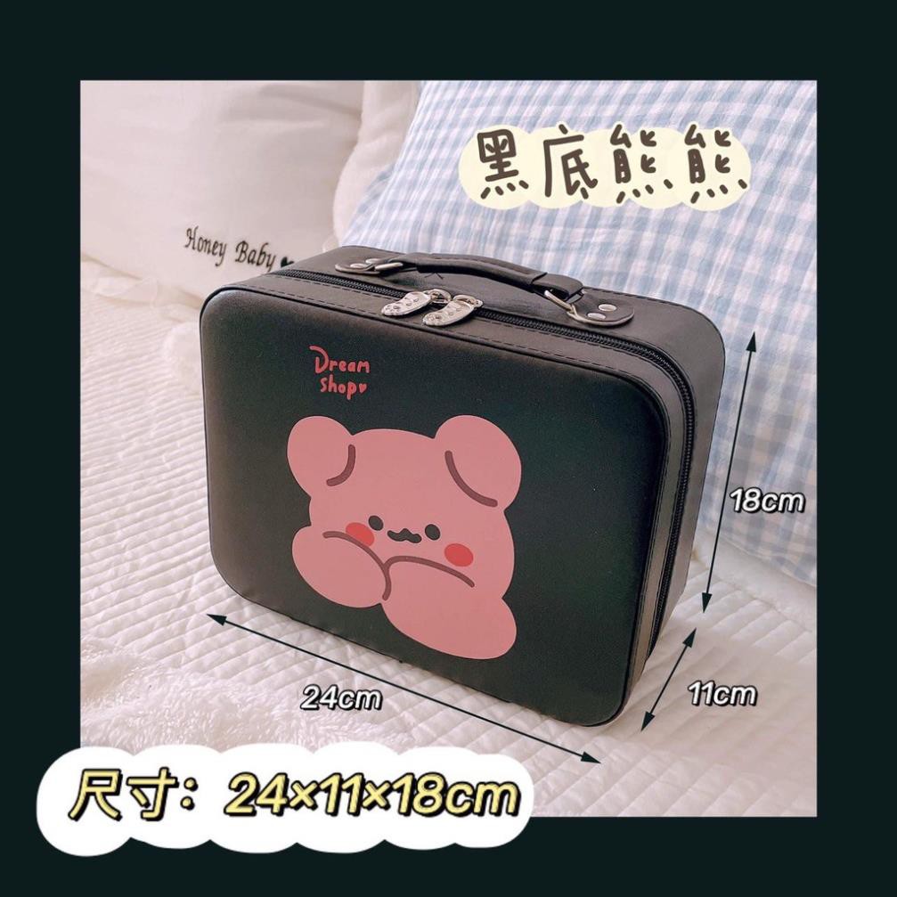 Cốp đựng mĩ phẩm gấu,Hộp đựng mĩ phẩm đồ trang điểm, makeup kèm gương