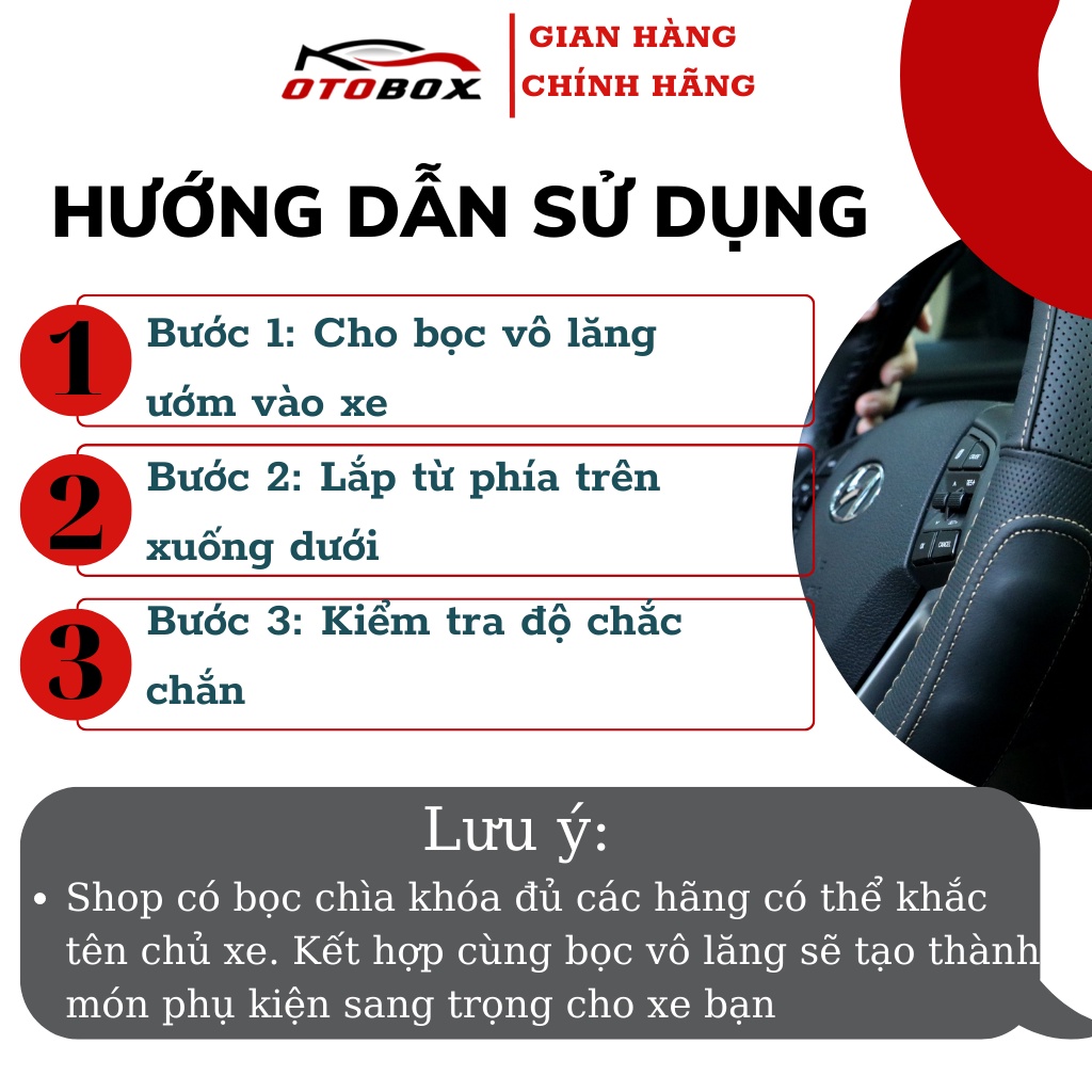 Bọc vô lăng ô tô da thật size 38 dành cho các hãng xe oto, bọc cần lái xe hơi cao cấp chính hãng OTOBOX