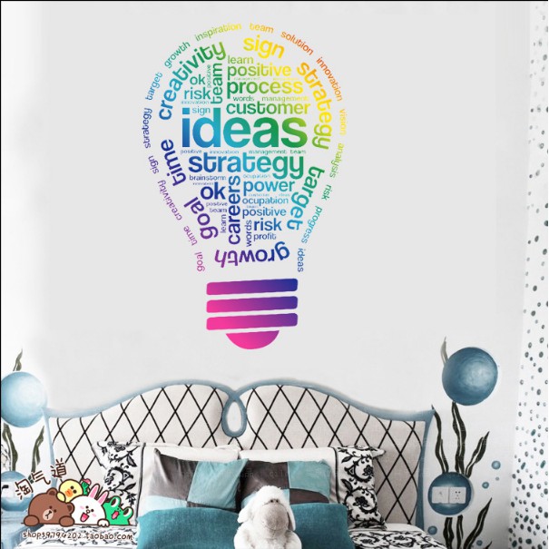 Decal trang trí tường Bóng đèn chữ IDEAS
