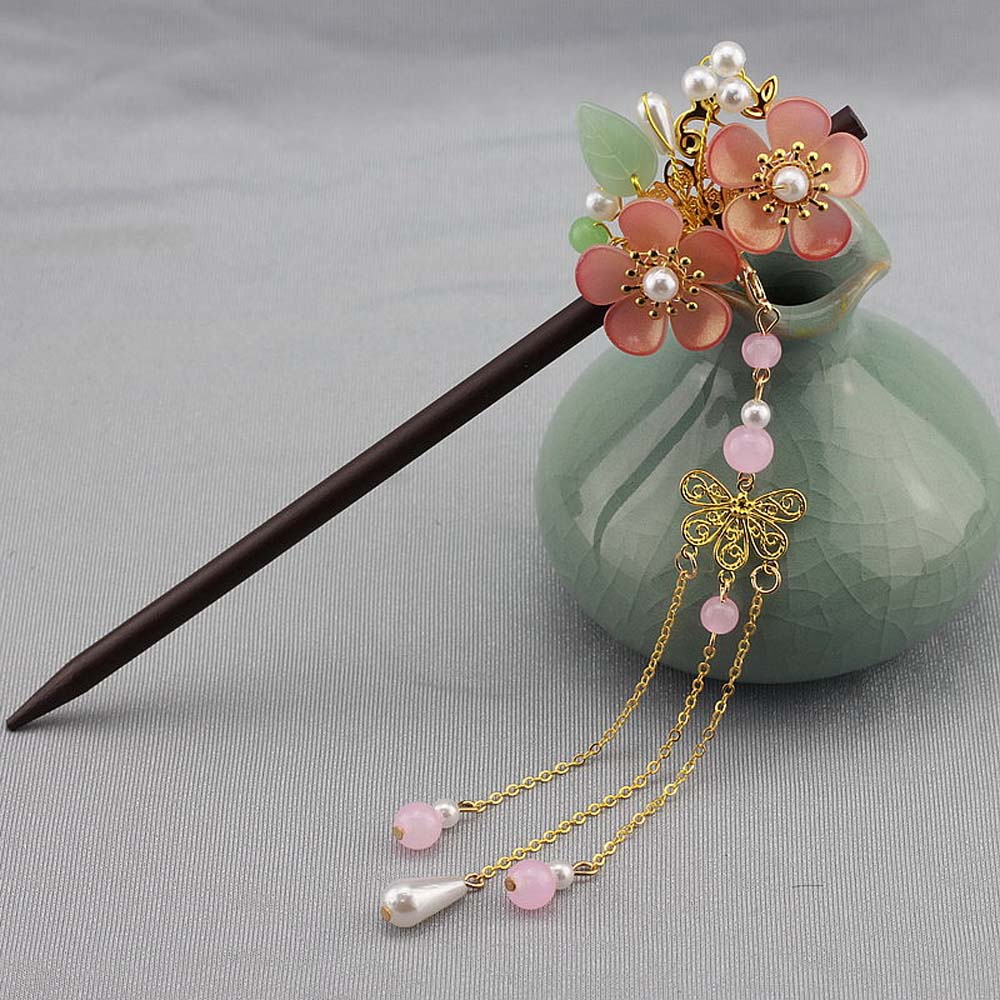 Trâm Cài Tóc Hình Hoa Mận Phối Tua Rua Phong Cách Cổ Điển Cho Nữ