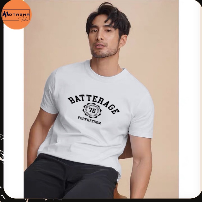 Áo thun nam tay ngắn trắng , Áo nam hè dáng ôm nam tính in Battergare thời trang mã XZ695