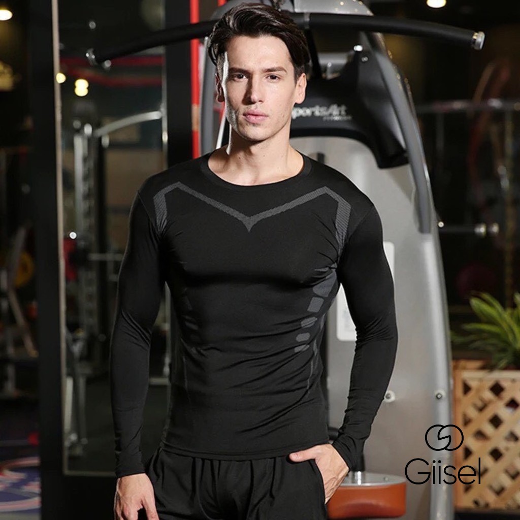 Áo thun dài tay cổ tròn thể thao co giãn giữ nhiệt - thích hợp tập gym chạy bộ đạp xe