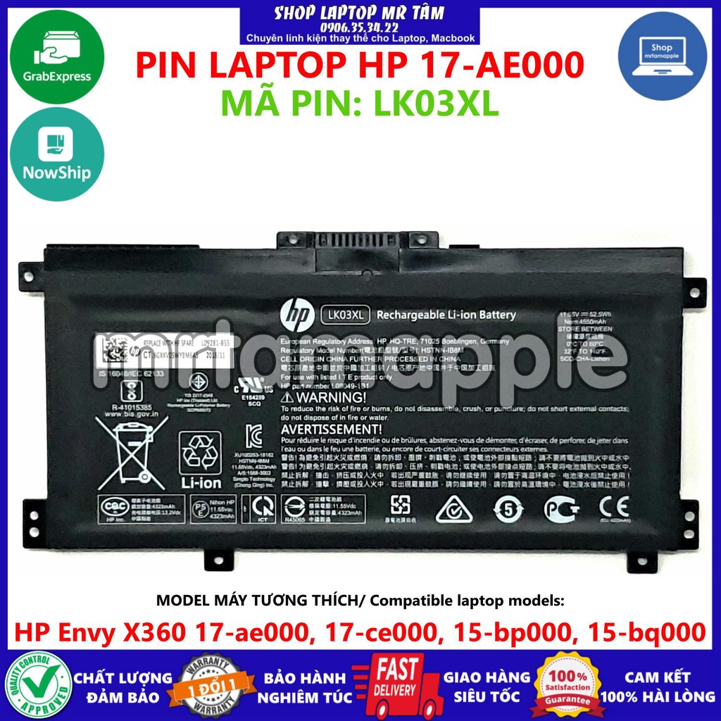 (BATTERY) PIN LAPTOP HP 17-AE000 LK03XL (ZIN) (3 CELL) dùng cho Envy X360 17-ae000, 17-ce000, 15-bp000, 15-bq000, LK03XL