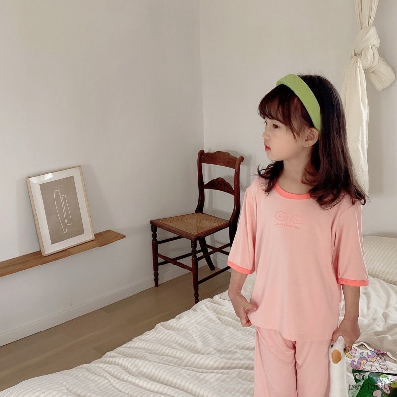 Set Áo Thun Tay Ngắn Màu Sắc Tương Phản + Quần Short Thời Trang Mùa Hè Phong Cách Hàn Quốc Cho Bé