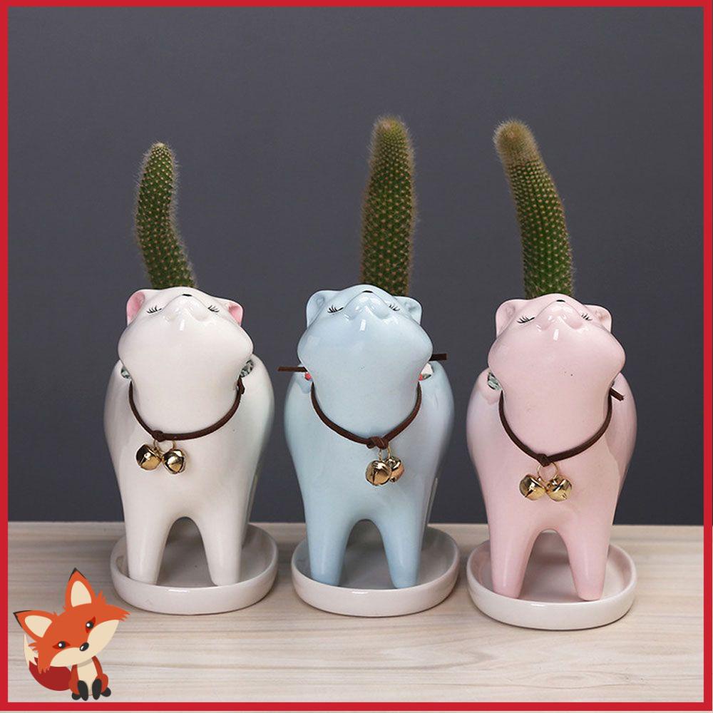 Chậu Hoa Bằng Gốm Hình Mèo Hoạt Hình Mini Dễ Thương
