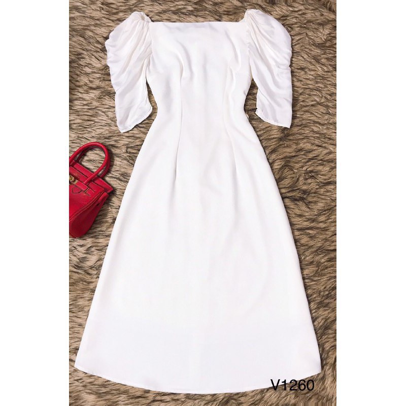 [ xả kho ] MiD Đầm trắng trơn cổ vuông V1260 tinh khôi Mie Design kèm ảnh thật