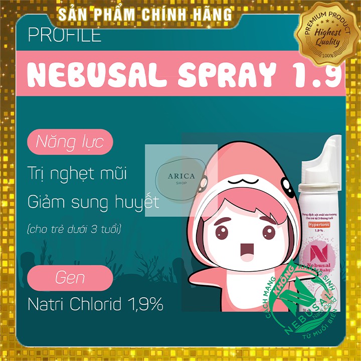 Nebusal spray Baby 1,9%_Dung dịch nước muối biển 1,9% làm sạch mũi, Nghẹt mũi, Sung huyết mũi cho trẻ từ 3 tháng tuổi