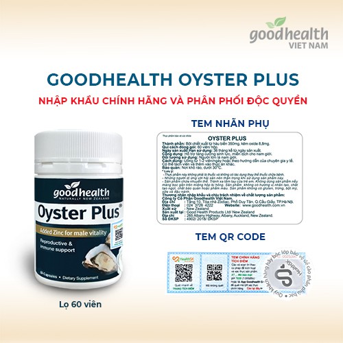 Tinh chất hàu Goodhealth Oyster Plus hộp 60 viên tăng cường sinh lực (Tem QR code xác thực)