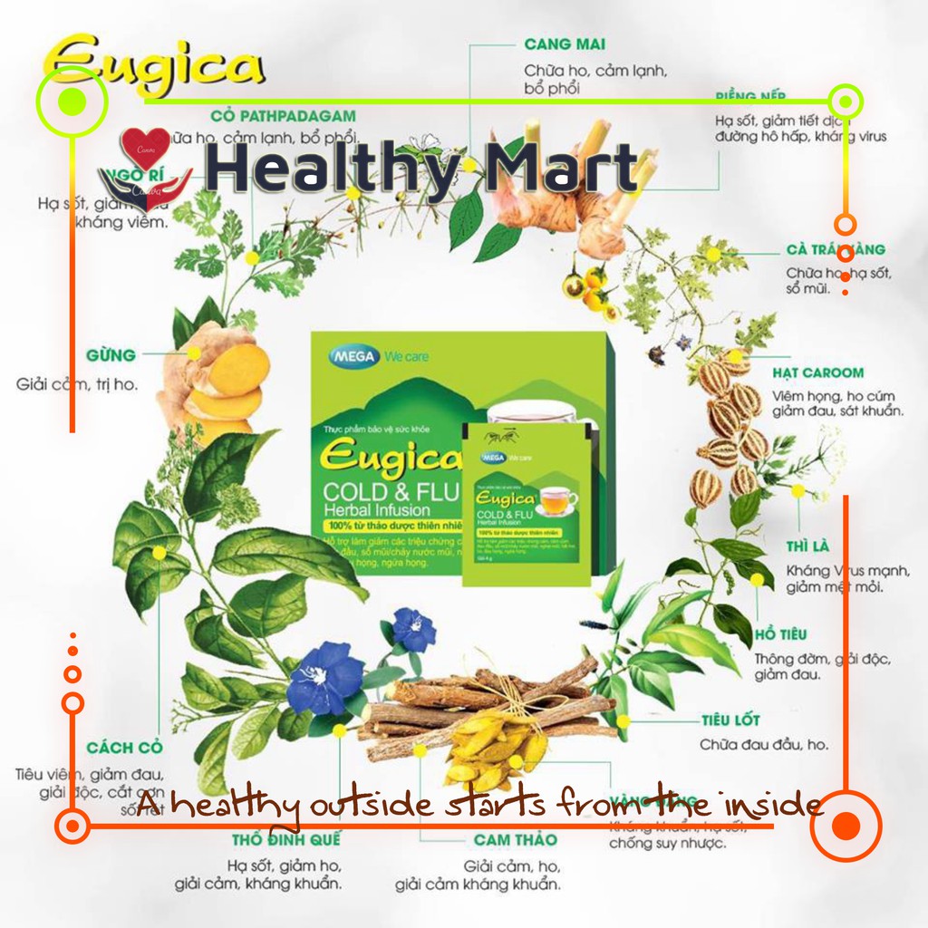 ✔️ Trà Thảo Dược Eugica Cold &amp; Flu Mega Hộp 10g - giải cảm