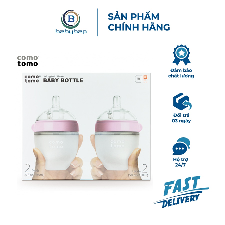 Bộ Hai Bình Silicone Comotomo 150ml Mềm Mại, Trơn Mịn