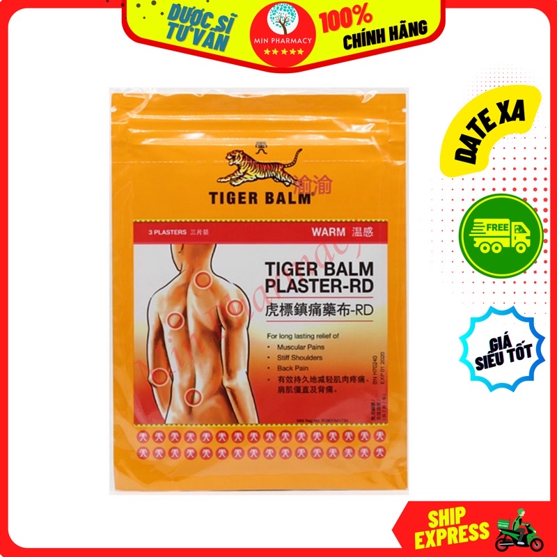 Cao dán TIGER BALM Plaster-RD Miếng dán nóng Con hổ Singapore Túi 3 miếng